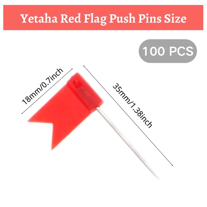 Yetaha 100PCS Flag Map Push Pins, Travel Map Tacks Assorted, Colorful Plastic Thumbtacks for Bulletin Cork Board World Map Picture Marking Home School Office (Red) - Image 2